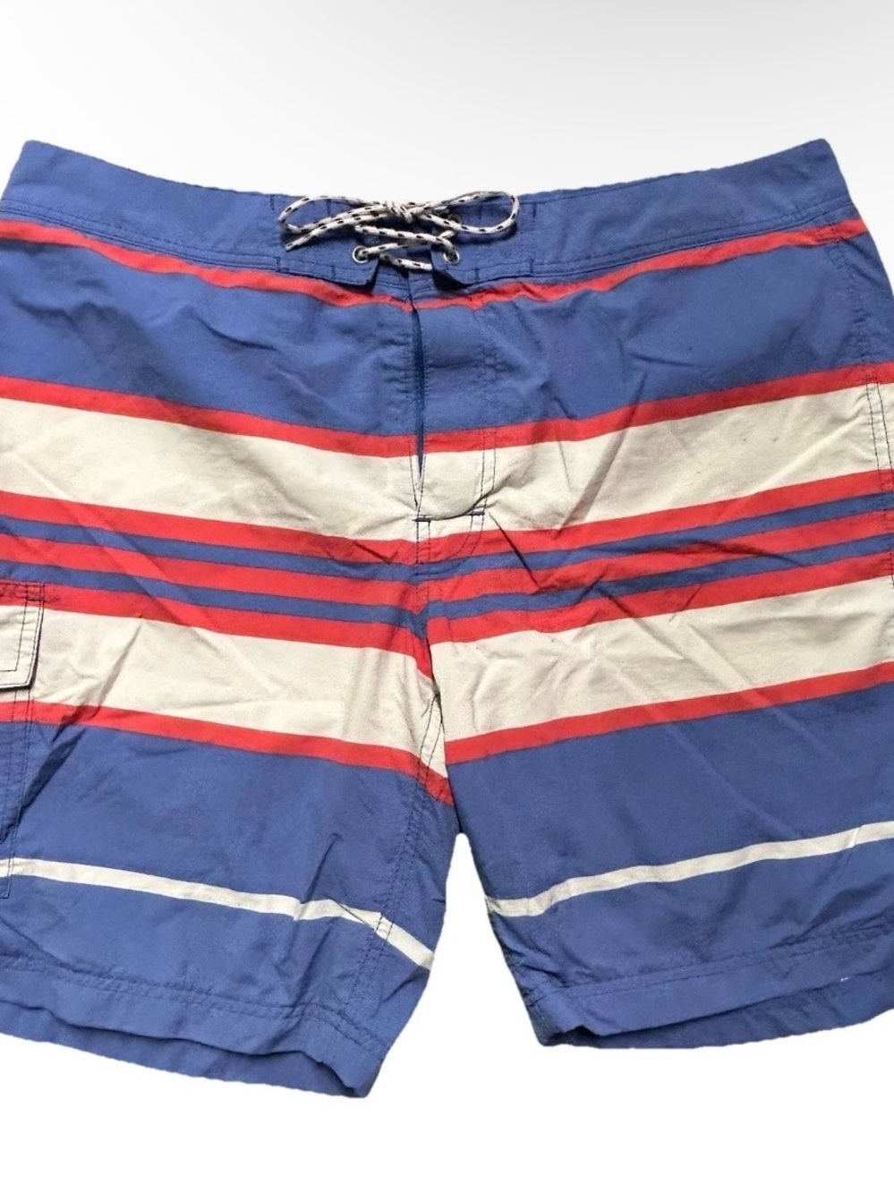 Men’s J. Crew Red White Blue Striped Swim Trunks Size 34 4th of July